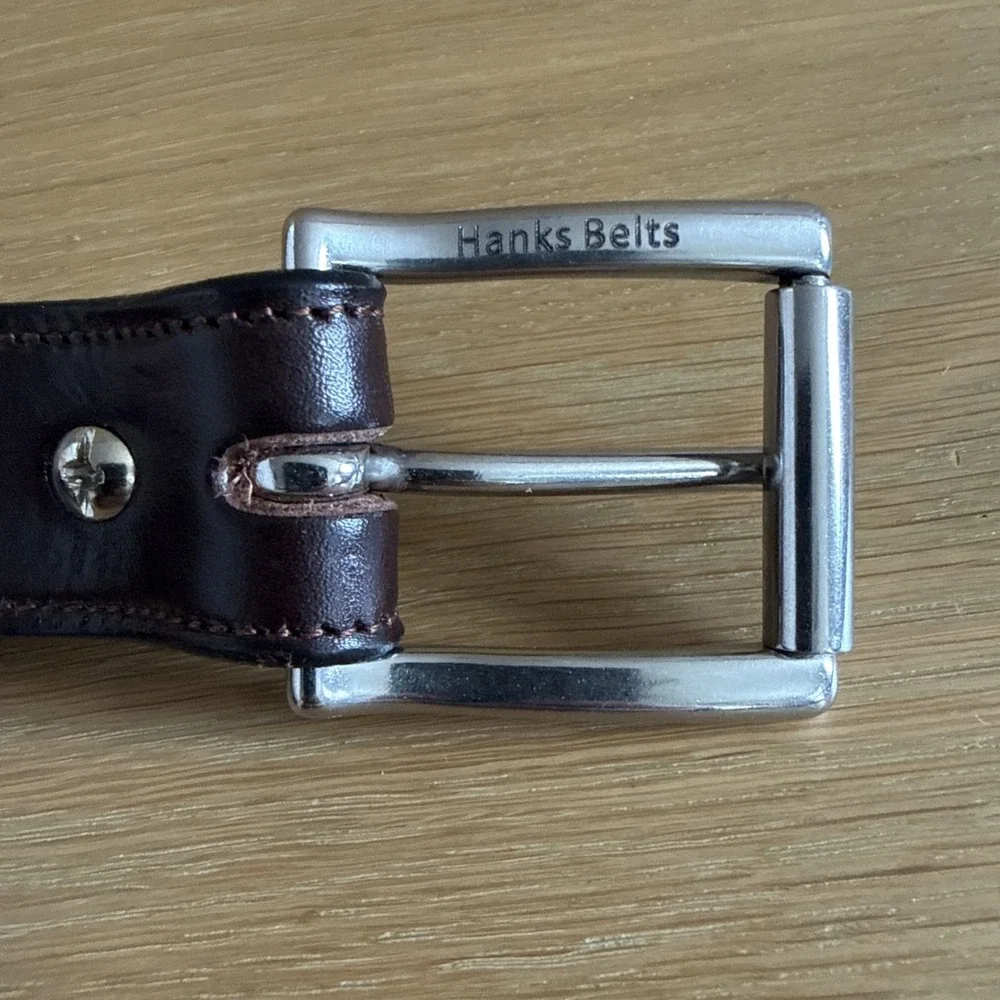 Hanks Belts Dark Brown Leather Belt Size 42 Made in USA Model 2425